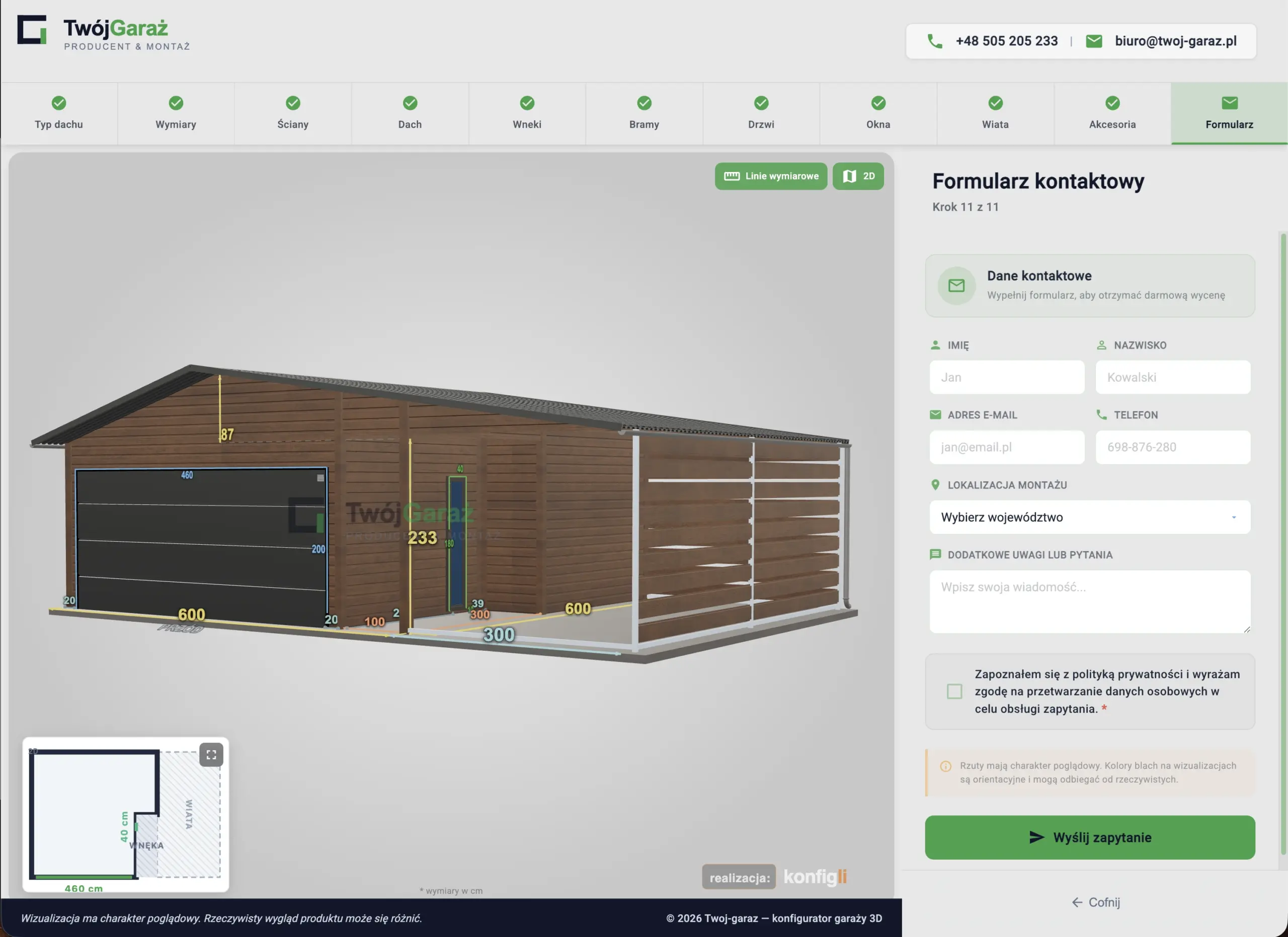 Konfigurator 3D garażu